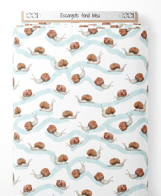 Tissu - Escargots sur fond bleu