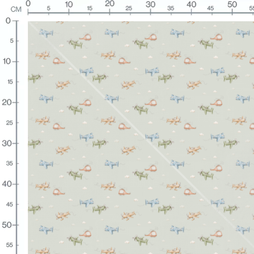 Tissu - Avions pastel sur fond vert