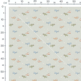 Tissu - Avions pastel sur fond vert