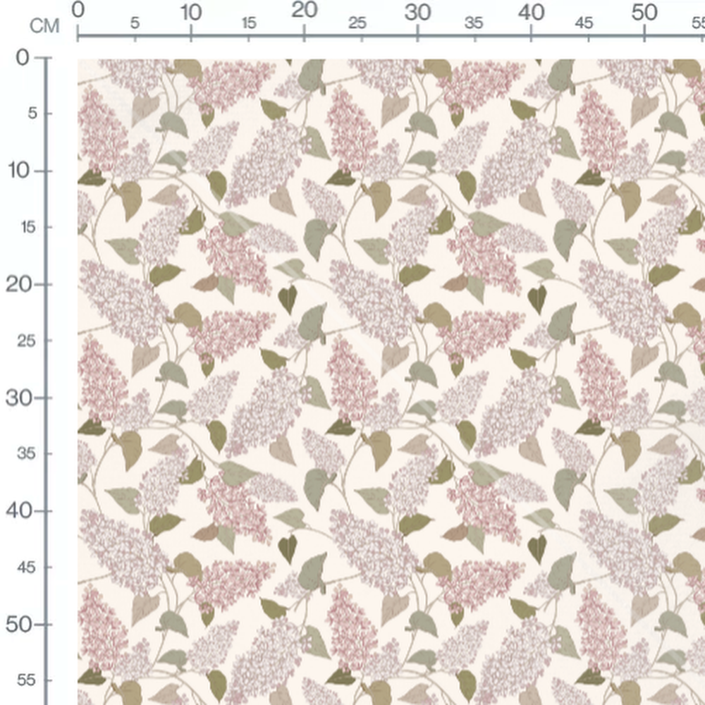 Tissu - Fleurs lilas et feuilles