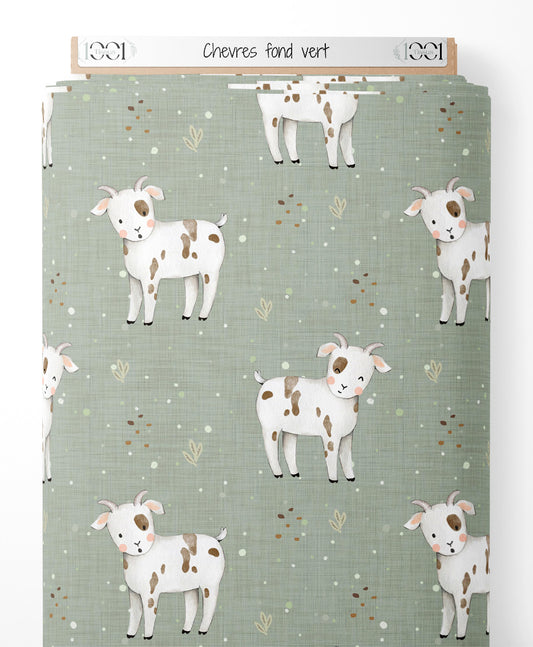 Tissu - Chèvres sur fond vert