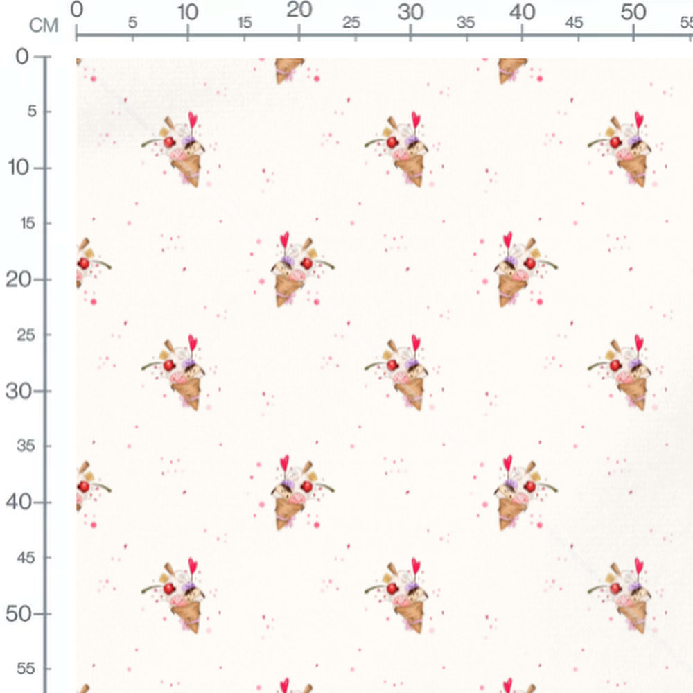 Tissu - Cornets avec cerises et cœurs