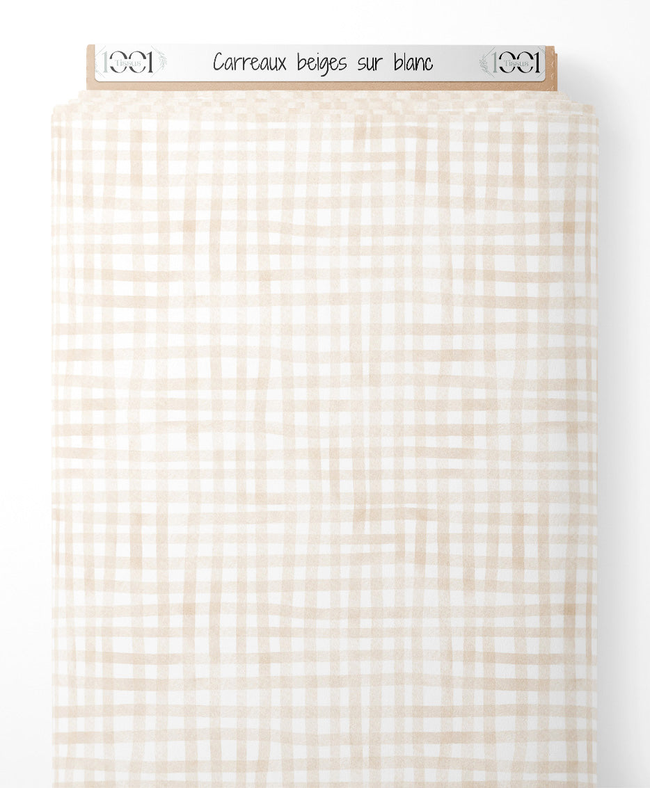 Tissu - Carreaux beiges sur blanc