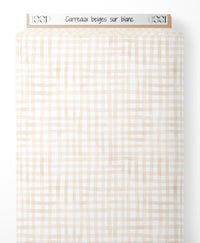 Tissu - Carreaux beiges sur blanc