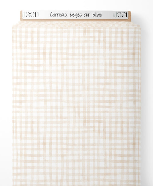 Tissu - Carreaux beiges sur blanc