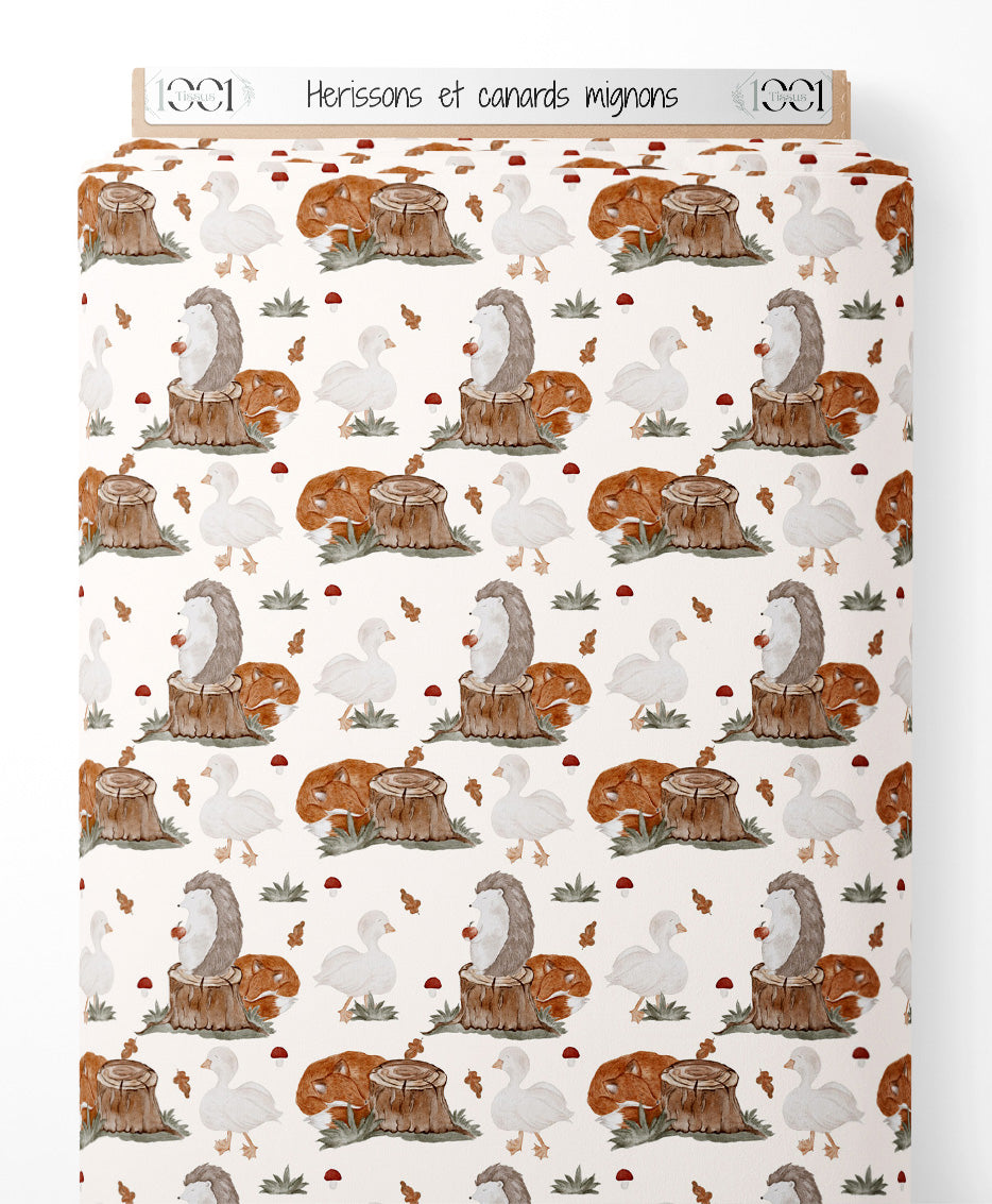 Tissu - Hérissons et canards mignons