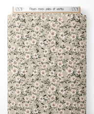 Tissu - Fleurs roses pâles et vertes
