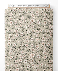 Tissu - Fleurs roses pâles et vertes
