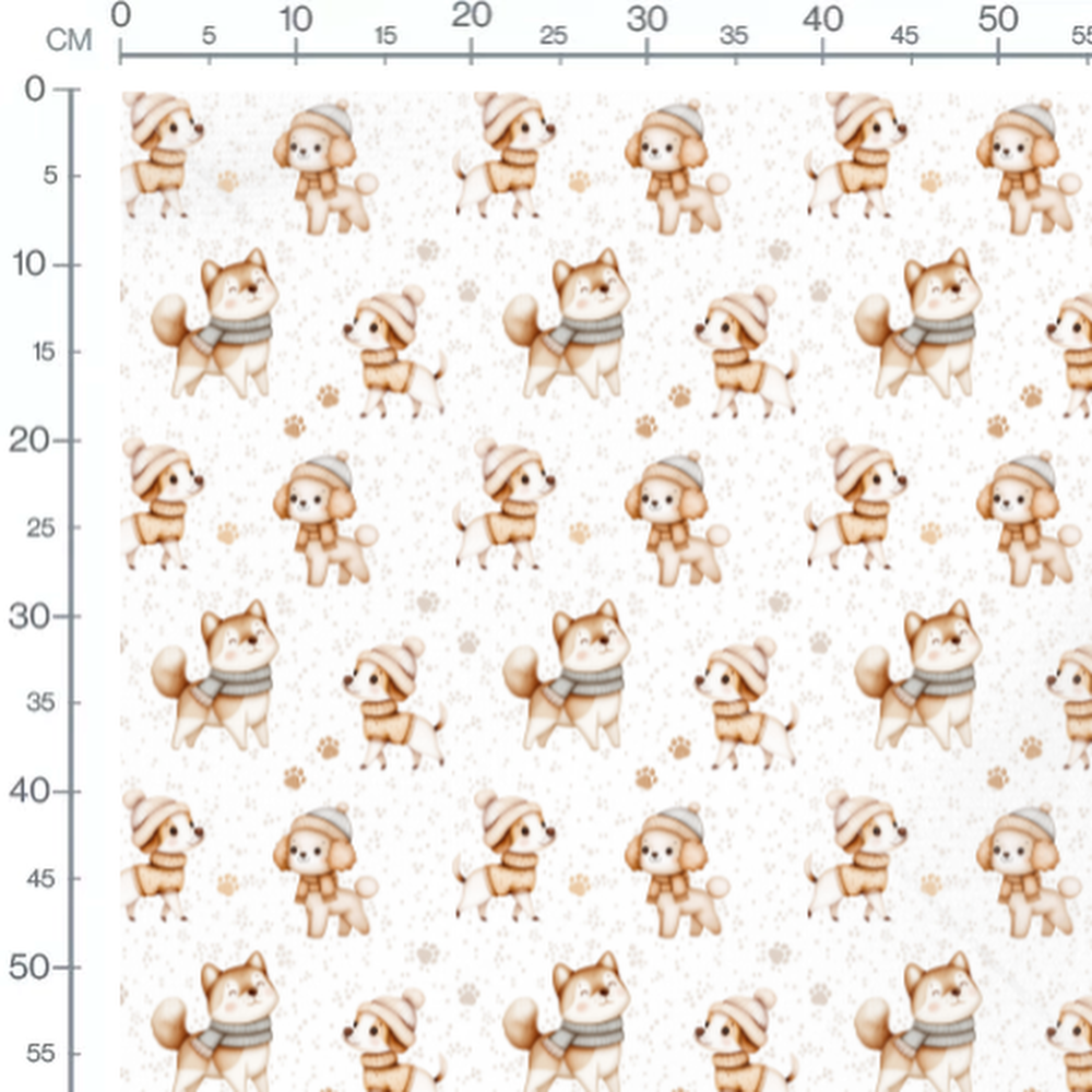 Tissu - Chiens en tenues d'hiver