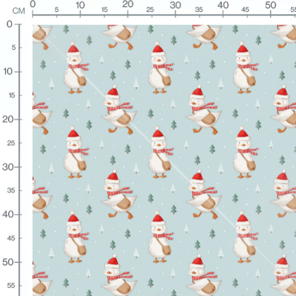 Tissu - Canards en hiver sur bleu