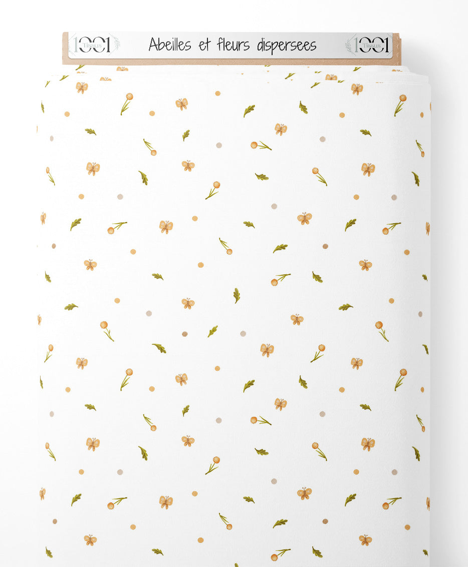 Tissu - Abeilles et fleurs dispersées