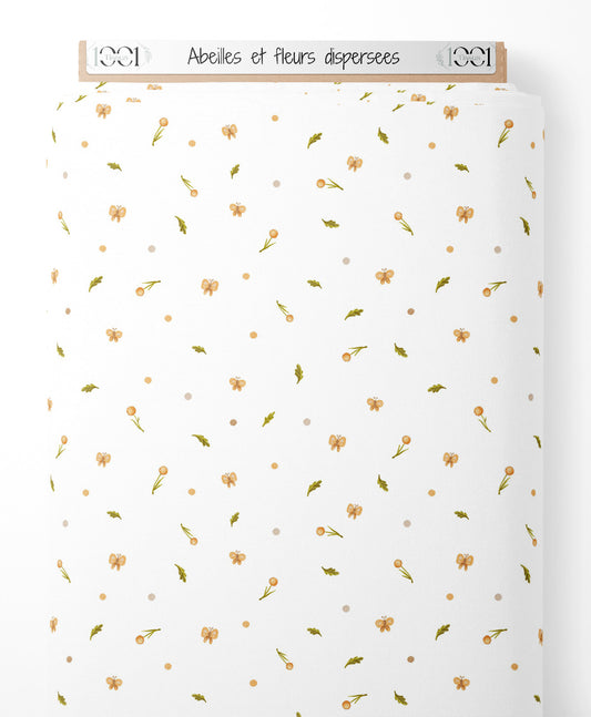 Tissu - Abeilles et fleurs dispersées