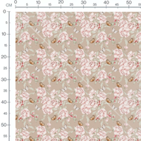 Tissu - Roses et papillons sur beige