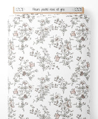 Tissu - Fleurs pastel rose et gris