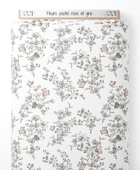 Tissu - Fleurs pastel rose et gris