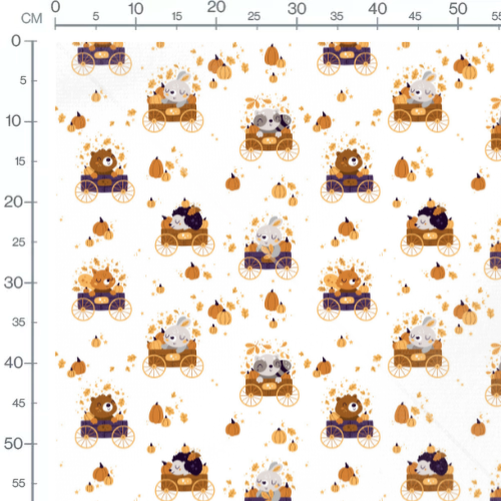 Tissu - Animaux en voitures citrouilles