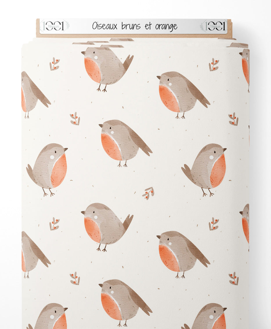 Tissu - Oiseaux bruns et orange