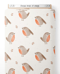 Tissu - Oiseaux bruns et orange