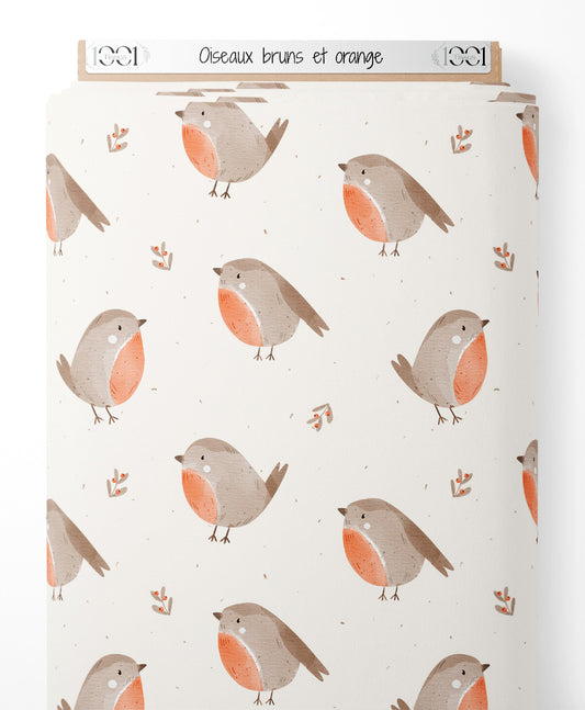 Tissu - Oiseaux bruns et orange