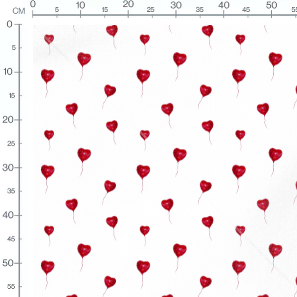 Tissu - Ballons cœurs rouges