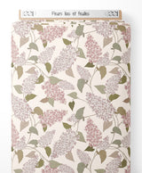 Tissu - Fleurs lilas et feuilles