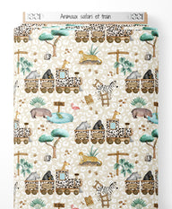 Tissu - Animaux safari et train