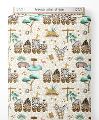 Tissu - Animaux safari et train