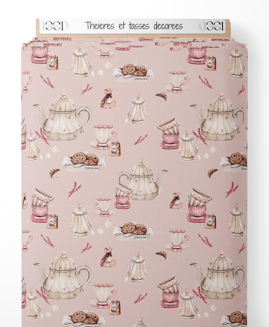 Tissu - Théières et tasses décorées