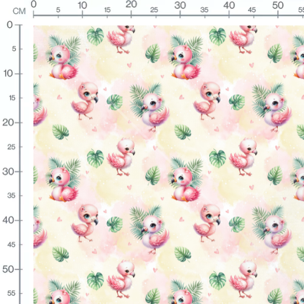 Tissu - Flamants mignons et cœurs roses