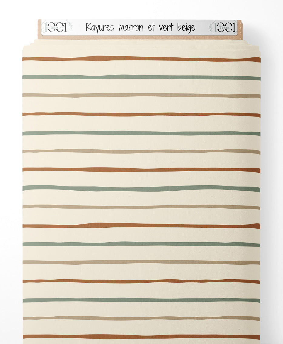 Tissu - Rayures marron et vert beige