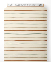 Tissu - Rayures marron et vert beige