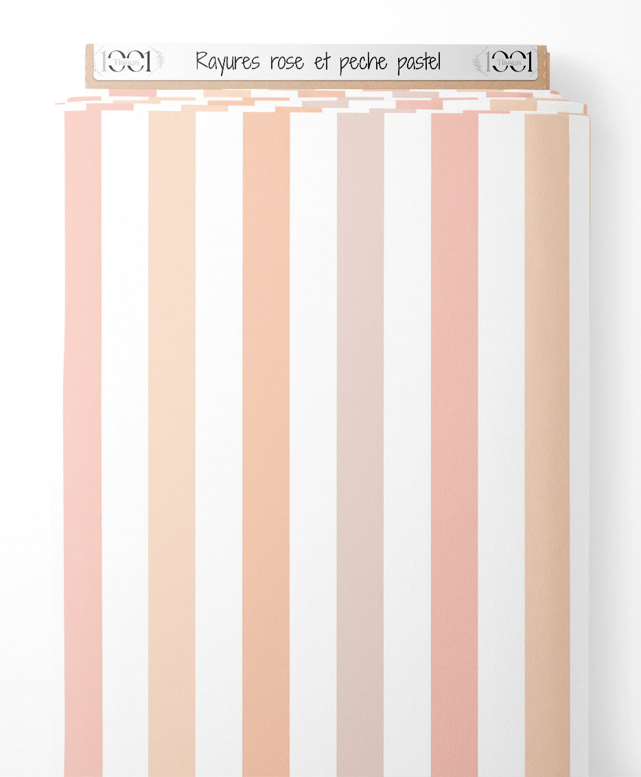 Tissu - Rayures rose et pêche pastel