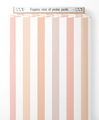 Tissu - Rayures rose et pêche pastel