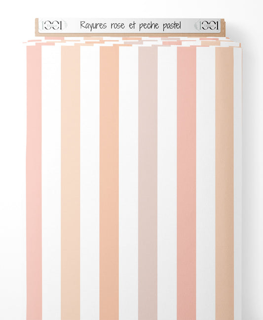 Tissu - Rayures rose et pêche pastel