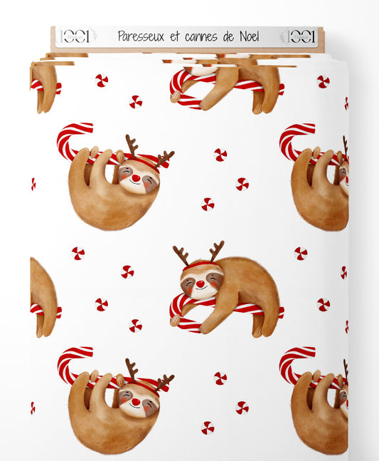 Tissu - Paresseux et cannes de Noël