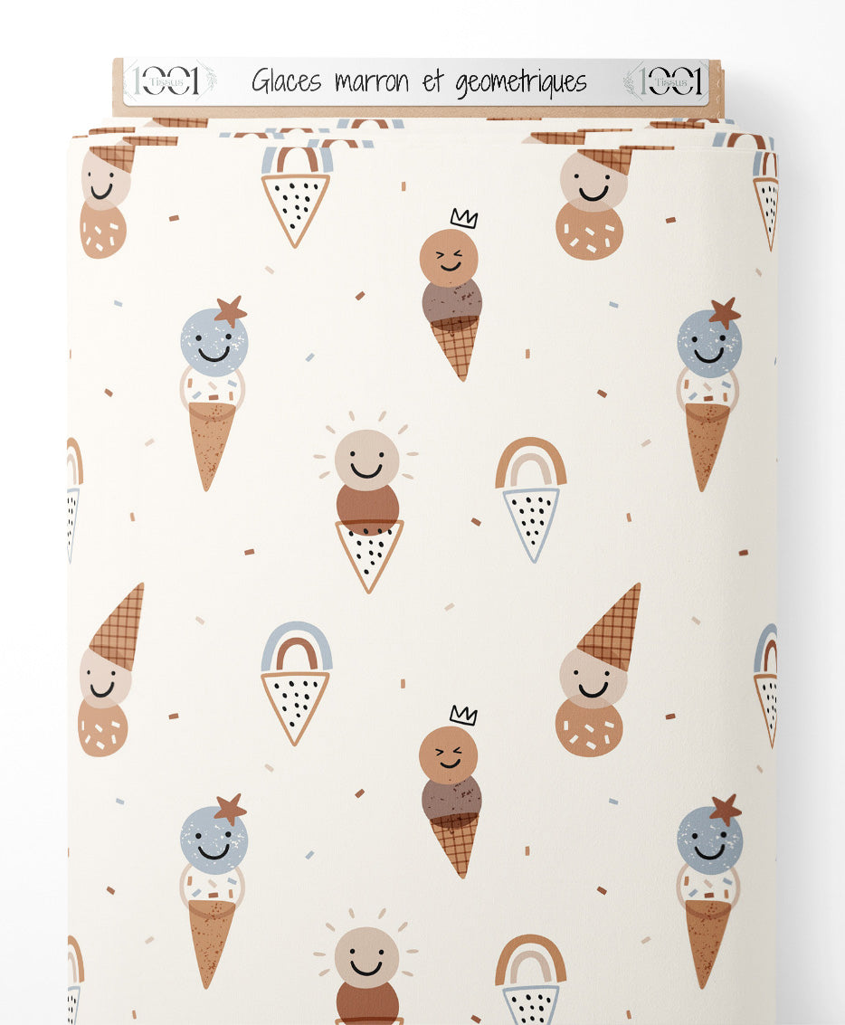Tissu - Glaces marron et géométriques