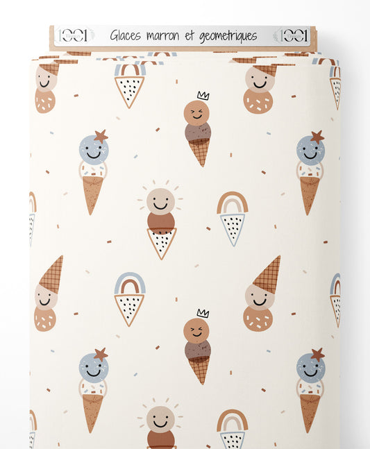Tissu - Glaces marron et géométriques