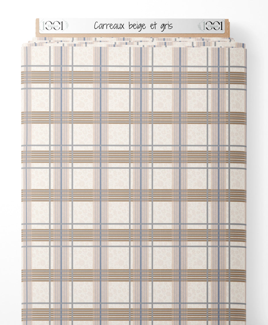 Tissu - Carreaux beige et gris
