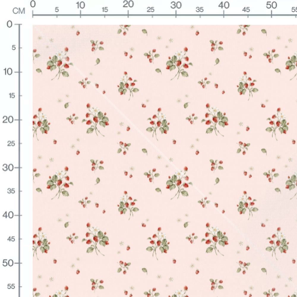 Tissu - Fraises et fleurs sur fond rose