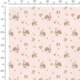 Tissu - Fraises et fleurs sur fond rose