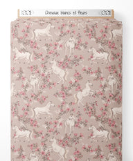 Tissu - Chevaux blancs et fleurs