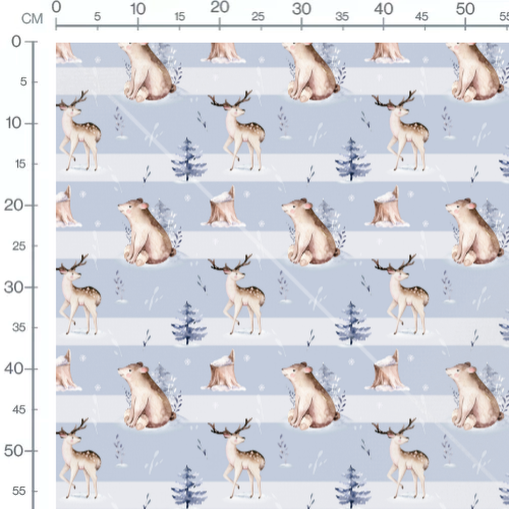 Tissu - Animaux forêt fond bleu