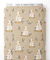 Tissu - Couples de canards et fleurs