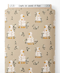 Tissu - Couples de canards et fleurs