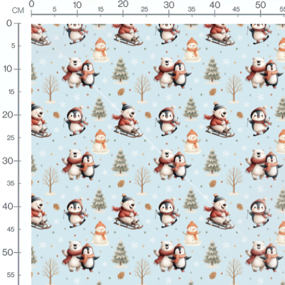 Tissu - Animaux et bonhommes de neige