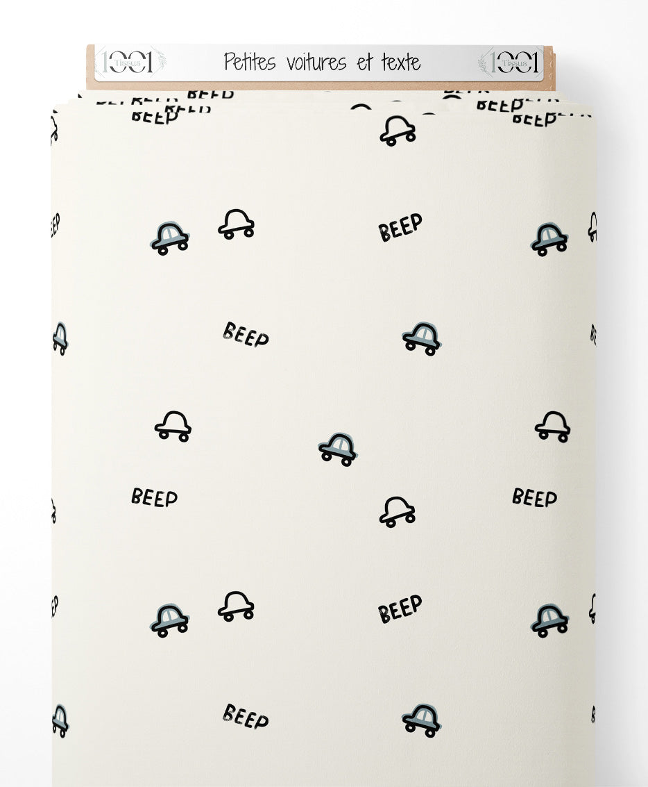 Tissu - Petites voitures et texte