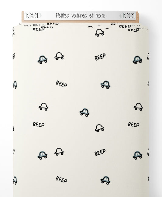 Tissu - Petites voitures et texte