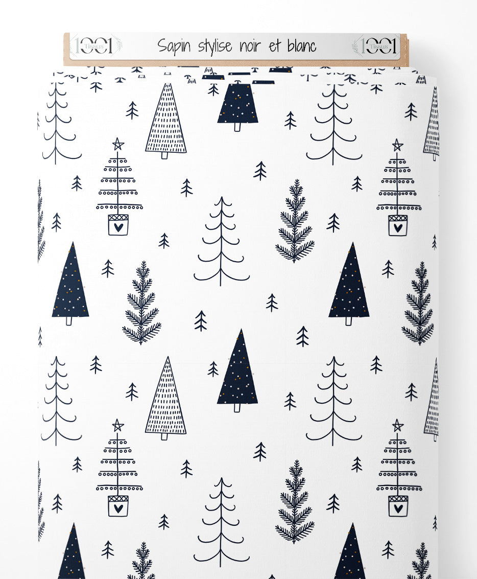 Tissu - Sapin stylisé noir et blanc