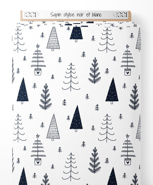 Tissu - Sapin stylisé noir et blanc