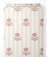 Tissu - Fleurs roses sur rayures beiges